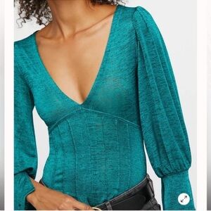 Free People Killer Queen dark green long sleeve blouse